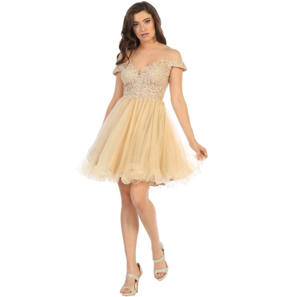 Soft Champagne Semi-Formal Dress in By May Queen MQ1663